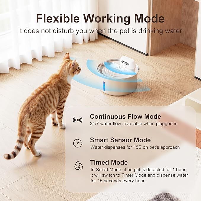 Casfuy W12 Upgraded Wireless Smart Stainless Steel Dog & Cat Water Fountain, 108-oz