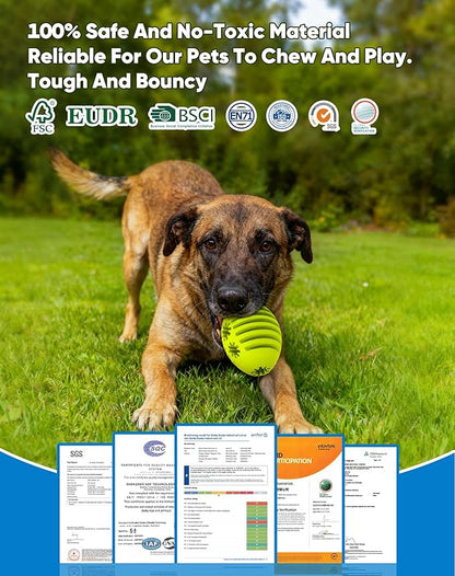Deeow Natural Rubber Rugby Ball Dog Toy - Interactive Fetching & Chewing Puppy Toys, Slow Feeder Treat Dispenser Pet Toy, Teething Relief Toy with Banana Scent for Aggressive Chewers