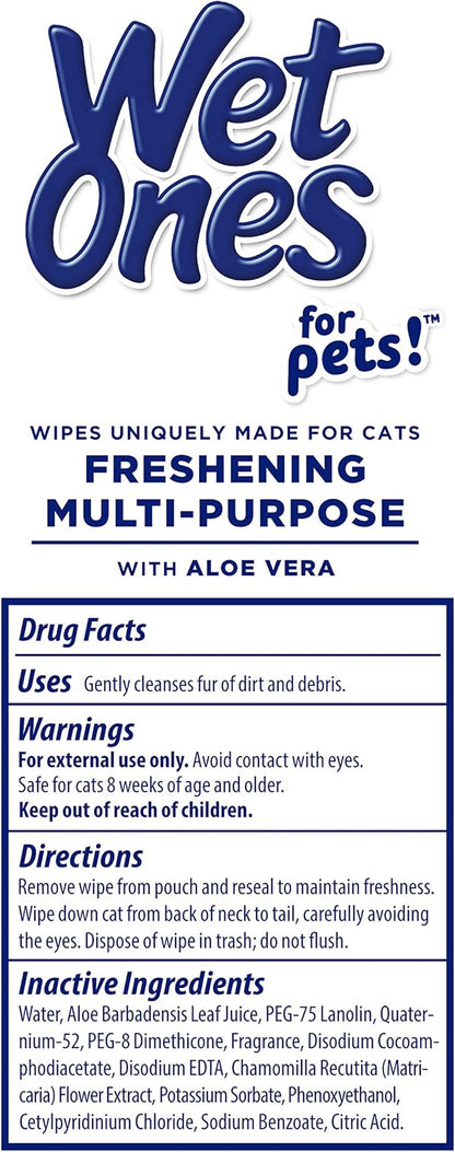 Wet Ones for Pets Freshening Multipurpose Wipes for Cats With Aloe Vera, 100 ct - 3 Pack | Easy to Use Cat Cleaning Wipes, Freshening Cat Grooming Wipes for Pet Grooming in Fresh Scent| Cat Wipes