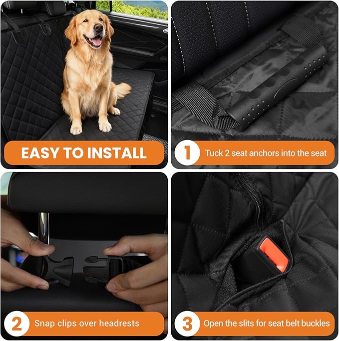 Dog Car Seat Cover for Back Seat - Waterproof Pet Seat Protector with Non-Slip Backing, Universal Fit for Most Cars, SUVs, and Trucks (Black-3,Standard（49" W x 54" L）)