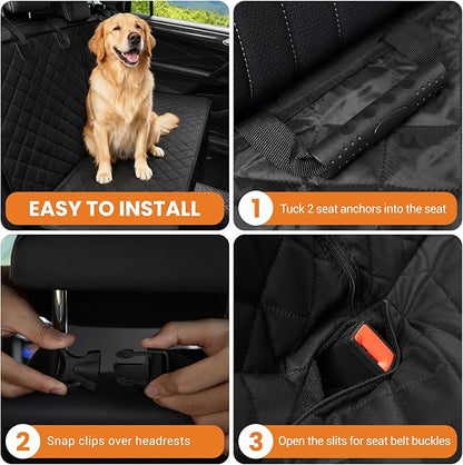 Dog Car Seat Cover for Back Seat - Waterproof Pet Seat Protector with Non-Slip Backing, Universal Fit for Most Cars, SUVs, and Trucks (Black-3,Standard（49" W x 54" L）)