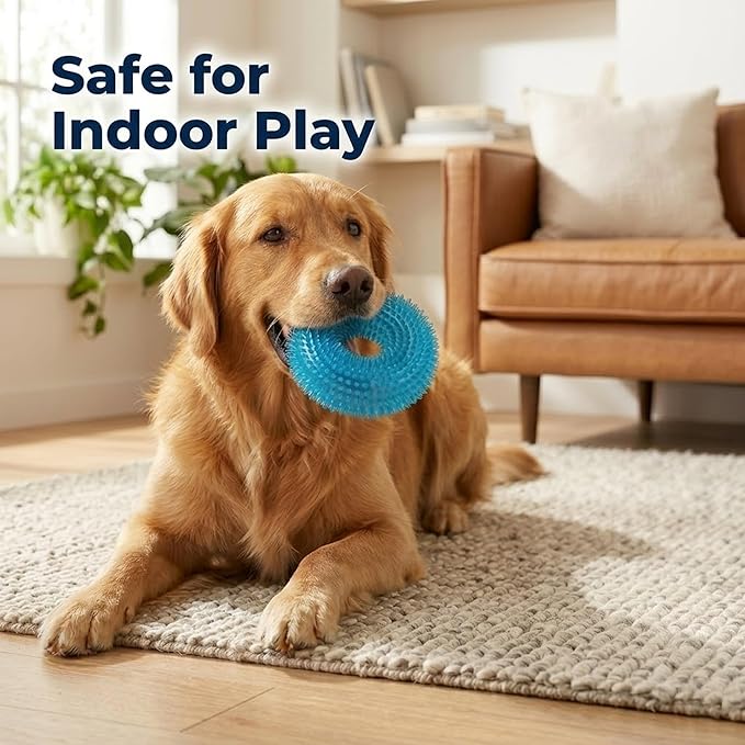 ADUCK Dog Squeaky Chew Toys for Aggressive Chewers, Small Medium Large Dogs Teeth Cleaning Soft Natural Rubber Float Toy for Indoor Outdoor Water Pool, Donut Ring Design 4.92 inch, Crystal Blue