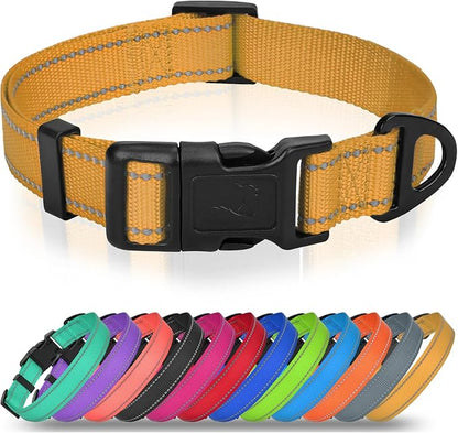 Joytale Dog Collars for Medium Dogs, Comfortable Double-Sided Reflective Nylon Collar for Night Safety, Adjustable Quick-Release for Active Pets, Khaki, M (1" Width)
