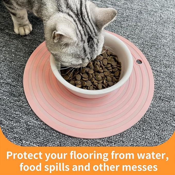 Ptlom Pet Food Mat for Dog and Cat Placemat 2 Pcs, Mat for Prevent Food and Water Overflow, Suitable for Medium and Small Pet, Silicone, 9.5"* 9.5"