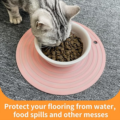 Ptlom Pet Food Mat for Dog and Cat Placemat 2 Pcs, Mat for Prevent Food and Water Overflow, Suitable for Medium and Small Pet, Silicone, 9.5"* 9.5"