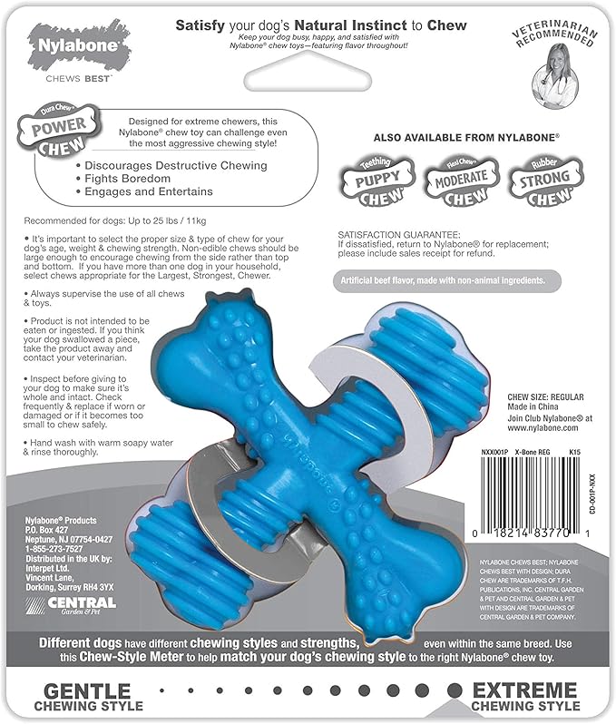 Nylabone Comfort Hold X-Bone Power Chew Toy for Dogs, Dog Toys for Aggressive Chewers, Beef Flavor, Small - Up to 25 lbs, 1 Count