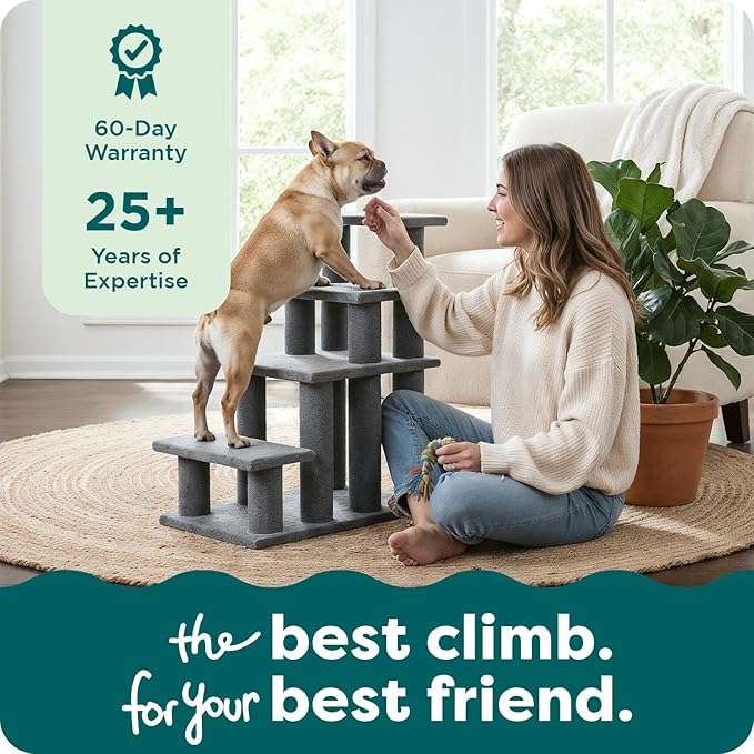 Furhaven Steady Paws Multi-Step Pet Stairs for High Beds & Sofas - Brown, 4-Step