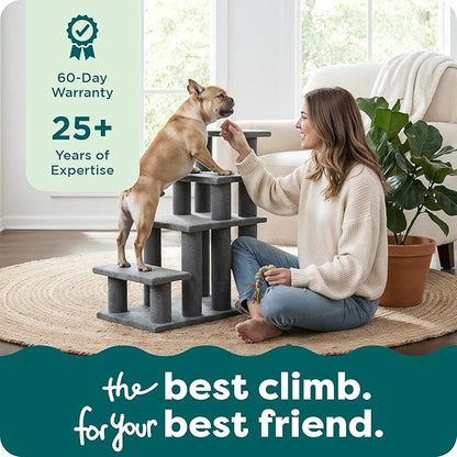 Furhaven Steady Paws Multi-Step Pet Stairs for High Beds & Sofas - Brown, 4-Step
