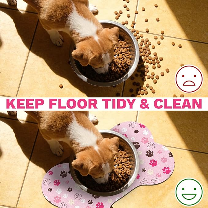 Pet Dog Cat Food Mat, Absorbent Bone Shaped Dog Bowl Mats for Food and Water, Non Slip Cute Dogs Cat Placemats Feeding Mat with Rubber for Floors Indoor Puppy Pet Accessories Supplies 16"x24" Pink