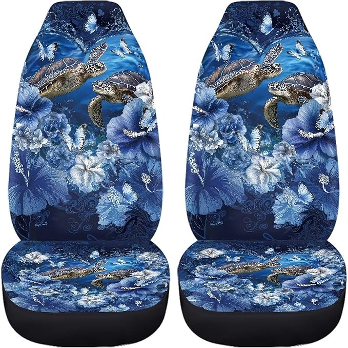 Sea Turtle Car Seat Covers Washable Seat Protector for Women Men Hibiscus Flower Automotive Vehicle Seat Covers for Cars Interior for Cars, Sedans, Trucks, SUVs