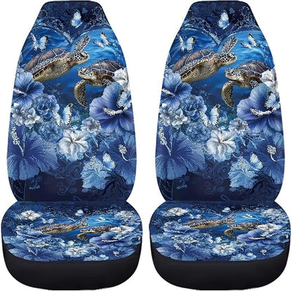 Sea Turtle Car Seat Covers Washable Seat Protector for Women Men Hibiscus Flower Automotive Vehicle Seat Covers for Cars Interior for Cars, Sedans, Trucks, SUVs