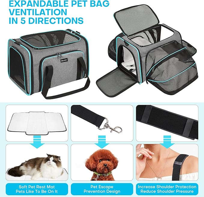 Premium Pet Carrier – Dog & Cat Travel Bag, Airline Approved, Soft-Sided Design for Small to Large Pets, TSA Compliant, Expandable & Collapsible (Gray)