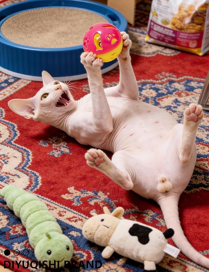 6 Piece Cat Toys Balls for Indoor Kitten, PP Bell Balls and Soft Plush Balls for Kitten Play (1.5'')