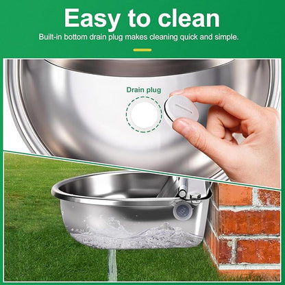 Metal Automatic Dog Water Bowl Dispenser, Outdoor Heavy Duty Stainless Steel Dog Waterer, Auto Self Filling Animal Water Feeder for Dogs Cats with Float and Drain Plug