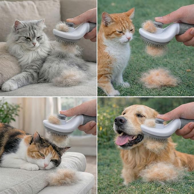 Self Cleaning Slicker Brush for Dogs Cats - One-Click Pet Grooming Tool, Removes Loose Undercoat & Tangles | Gentle Massaging Bristles for Long/Short Hair | Effective Deshedding