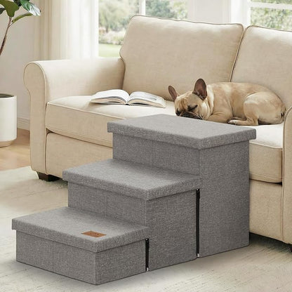 Wider Dog Ramp for High Bed with Storage 18" H, Foldable Dog Stairs for Small Medium Large Older Senior Animal, Sturdy Dog Step for Climbing Bed or Couch, Arthritis-Friendly (Gray, No Condo)