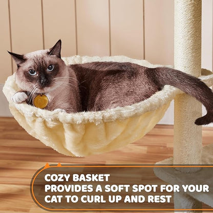 Yaheetech 68.5in Cat Tree Multi-Level Cat Tower with Large Cat Condo＆Cozy Perches Stable Pet Play House w/Sisal-Covered Scratching Posts＆Board for Indoor Cats, Beige