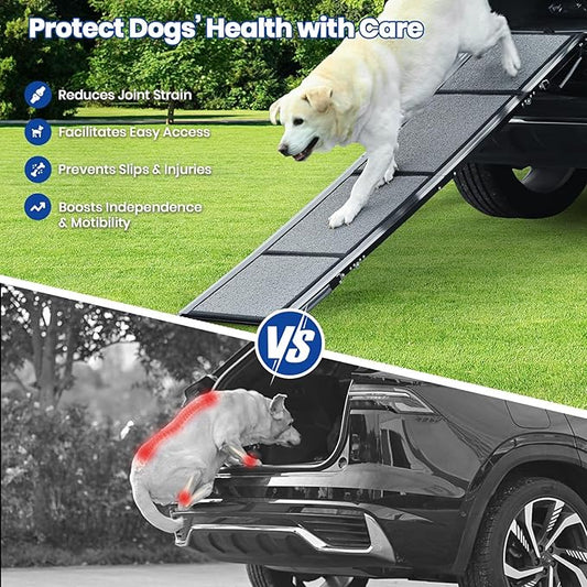 Dog Ramp for Car, Pawlify 71" x 17.3" Dog Ramps for Large Dogs with Anti-Pinch Handle and Anti-Slip Rug Surface, Folding Dog Ramp Up to 250LBS, Portable Dogs Car Ramp for SUV, Trucks