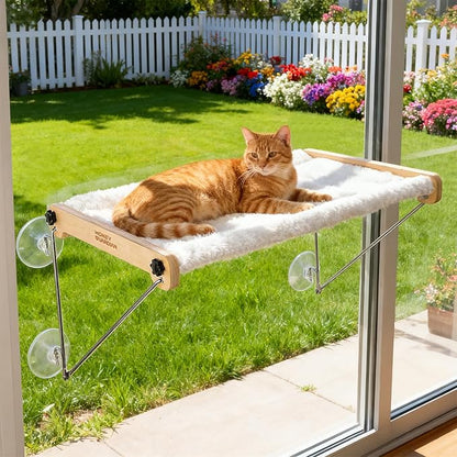 HoneyGuardian Cat Window Prech,Metal Support from Below with 4 Suction Cups, pet Bed, cat Window Hammock for Large Cats and Kittens
