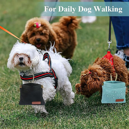 2Pcs Dog Treat Pouches for Pet Training, Hand Free Puppy Dogs Treat Bag with Carabiner, Portable Auto Closing Pet Dog Walking Bag for Travel or Outdoor Use, Pets Feed Snack Reward Pocket- Green, Black