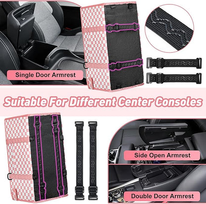 Portable Dog Car Seat for Small Dogs - Pet Booster Seat with Safety Leash & Anti-Collapse Design, Washable Cushion - Center Console Car Travel Carrier for Pets Up to 12 lbs, Pink Checkered