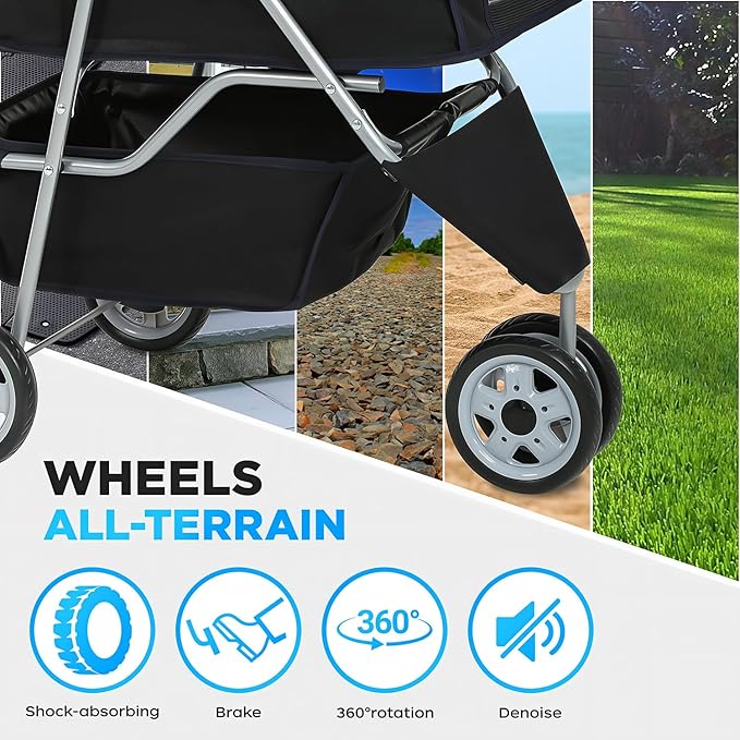 BestOffice Pet Stroller for Small Medium Dogs & Cats, 3-Wheel Foldable Dog Stroller with Cup Holder, Lightweight Travel Carrier, Waterproof Design for Outdoor Walks, Black