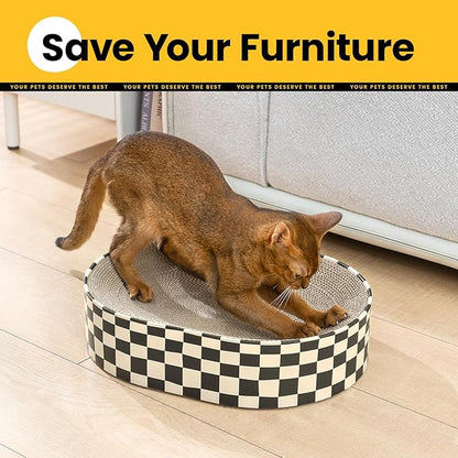 Large Oval Cat Scratcher Bowl, Cardboard Cat Scratching Pad & Lounge Bed, High-Density Reversible Cat Nest for Large Indoor Cats, Furniture Protector with Ergonomic Curve, Gift Catnip Included