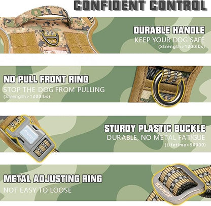Auroth Tactical Dog Harness for Large Dogs No Pull Adjustable Pet Harness Reflective Working Training Easy Control Pet Vest Military Service Dog Harnesses Woodland Camo XL