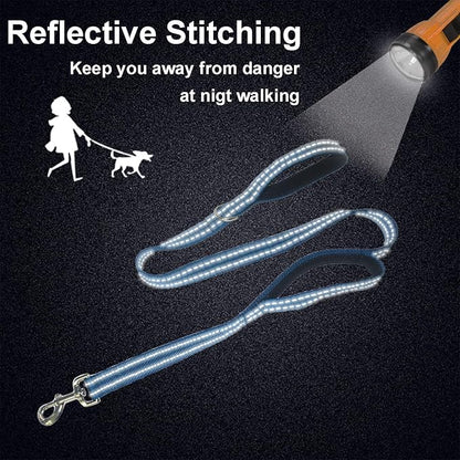 Heavy Duty 2 Padded Handle Dog Walking and Training Standard Leashes for Traffic Control,with Enlarged Tangle Free Buckle,D-Ring,Double-Sided Reflective Stitching,Double Layer Nylon,Blue 4Ft