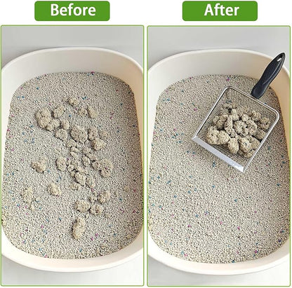 Widened Metal Cat Litter Scoop, Cat Scooper for Litter Box, Stainless Steel Pellet Kitty Litter Scoop, Cat Litter Scooper with Sticky Hang Hook for Easy Storage, Quickly Filter Litter Lumps(6mm Mesh)