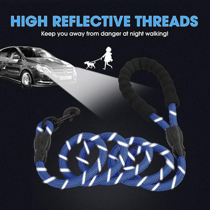 BAAPET 2/4/5/6 FT Dog Leash with Comfortable Padded Handle and Highly Reflective Threads for Small Medium and Large Dogs (5FT-1/2'', Navy Blue)