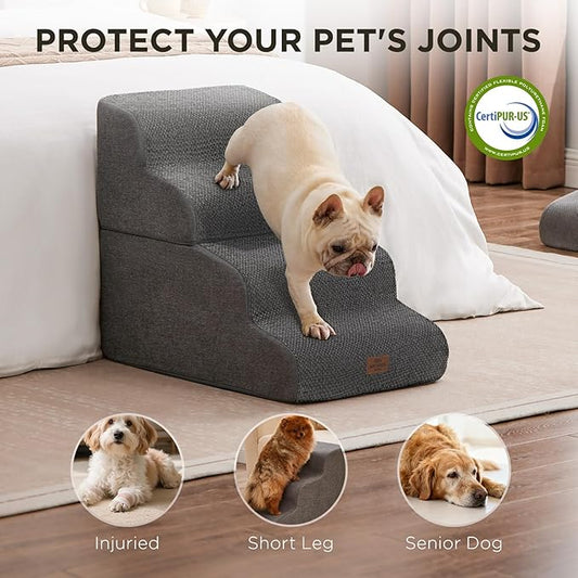 Joydeco Dog Stairs for Bed 29" H, 5-Step Pet Steps for Small Dogs and Cats, Dog Steps for High Bed, Non-Slip Balanced Ramp Indoor Pet Stairs, Gray