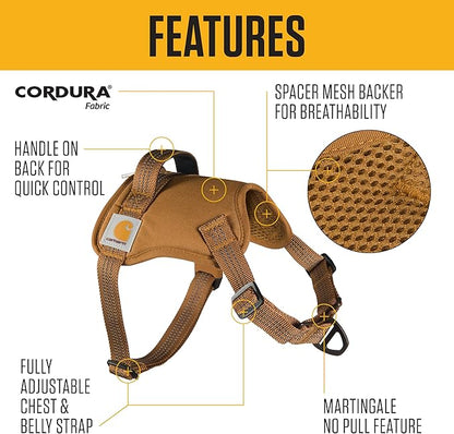 Carhartt Nylon Duck No Pull Dog Harness, Fully Adjustable Dog Harness with Quick Control Handle and Reflective Accents, Carhartt Brown, Medium