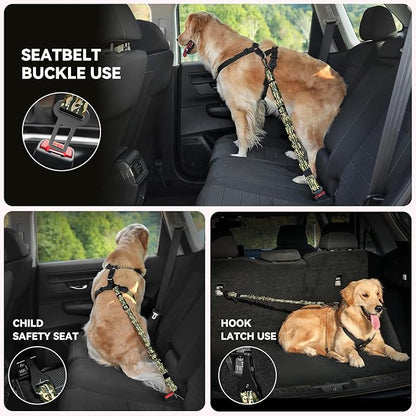Pawaboo Dog Car Seat Belt– Reflective & Adjustable Dogs Cars Harness Leash with 360° Lockable Buckle, Shockproof Dogs Tether Bungee for Safe Travel, Army Green Camouflage