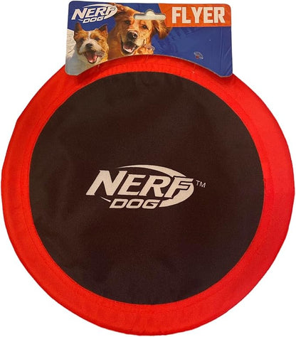 Nerf Dog Nylon Flyer Dog Toy, Flying Disc, Lightweight, Durable and Water Resistant, Great for Beach and Pool, 10 inch Diameter, for Medium/Large Breeds, Red and Black