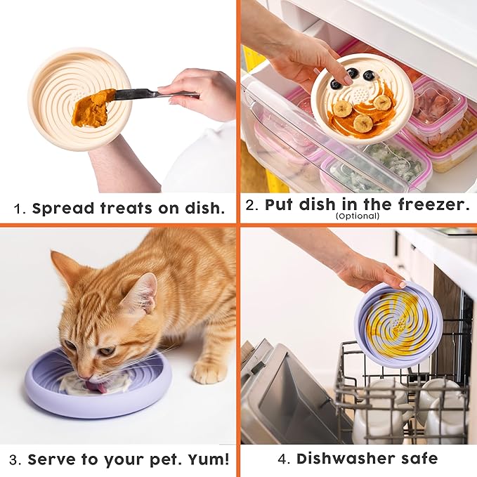 Awoo Lick Dish Silicone Dog & Cat Lick Mat & Slow Feeder with Suction Cups, Non-Slip, Dishwasher Safe, Extend Mealtime, Reduce Anxiety (Periwinkle)