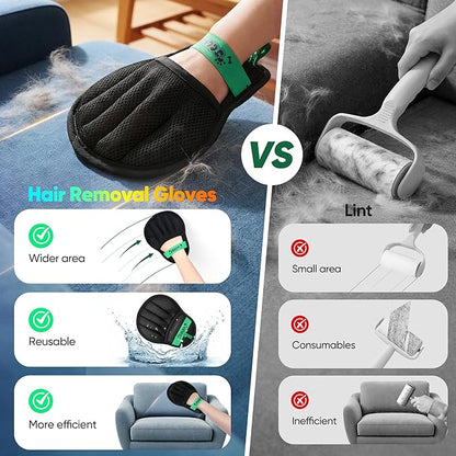 Upgraded Pet Hair Removal Glove for Dogs & Cats, Electrostatic Five-Finger Hair Remover for Furniture, Couch, Carpet, Clothing& Car Seat, 1Pcs Reusable Magic Brush Pet Hair Remover Tool (Black)