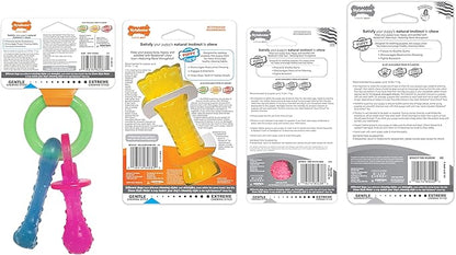 Nylabone New Puppy Chew Toy Bundle, Toys for Teething Puppies, Chicken & Bacon Flavors, Pink, X-Small - Up to 15 lbs, 4 Pack