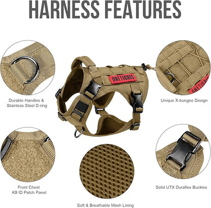 OneTigris Tactical Dog Harness Vest,No-Pull Service Dog Vest with Hook & Loop Panels,Adjustable Dog Vest Harness for Walking Hiking Training(Coyote Brown,XS)