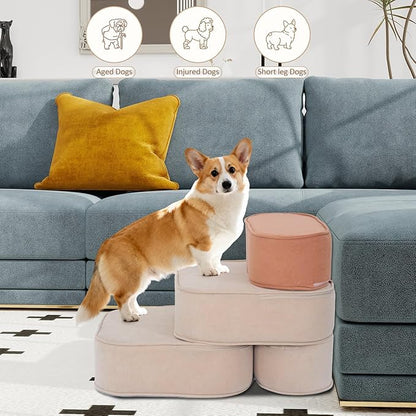 Dog Stairs for Small Dogs, 3 Step Dog Stair for High Bed and Couch, Non-Slip High Density Foam Sturdy Pet Steps with Removable Washable Cover for Older Cat