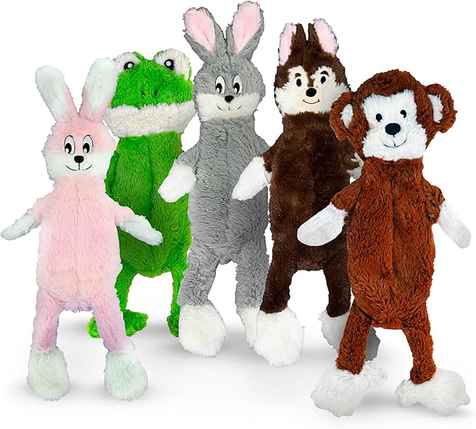 FGA MARKETPLACE Bundle of 5 Flat NO Stuffing NO Squeak Plush Dog Toys, Funny Style Will Entertain Your Pet for Hours, Recommended for Small and Medium Dog 21 INCH Long