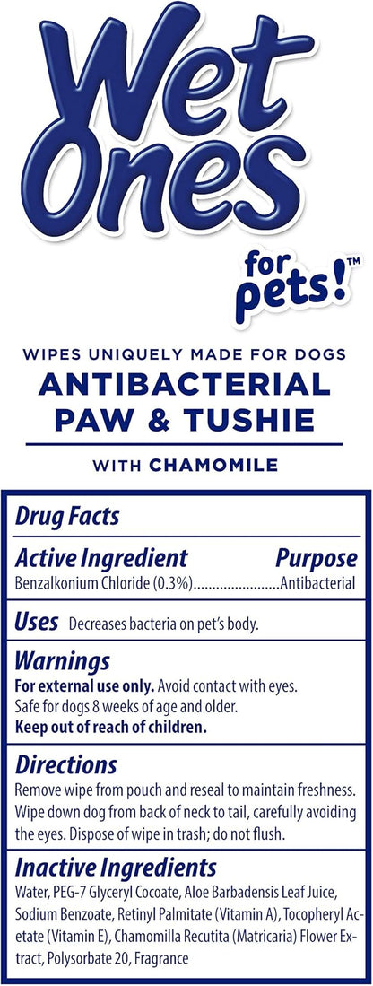 Wet Ones for Pets Paw & Tushie Dog Wipes with Chamomile, Tropical Splash Scent - Cleansing Wipes for Paws and Butt Between Baths with Wet Lock Seal, 30 Count - 8 Pack