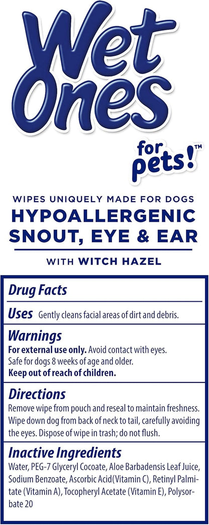 Wet Ones for Pets Extra Gentle Dog Wipes with Witch Hazel for Snout, Eye, Ear - Fragrance-Free Wipes with Wet Lock Seal, 30 Count (Pack of 2)