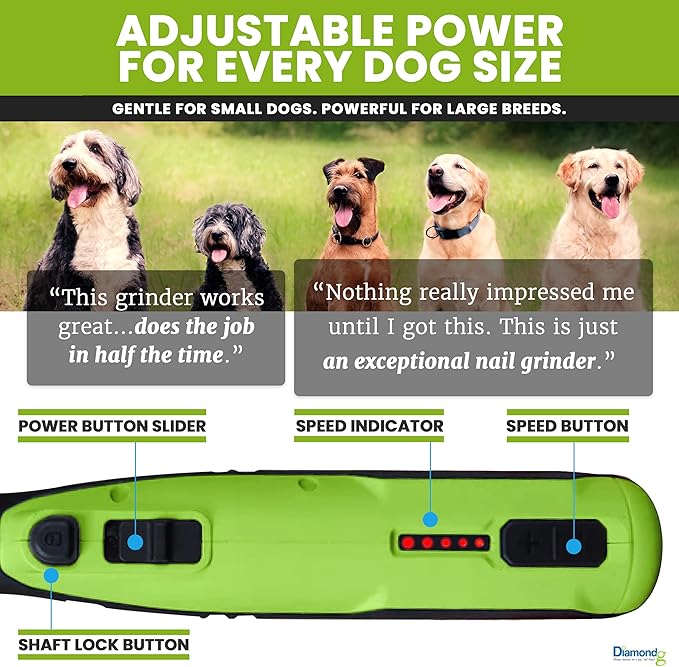 Diamondg Cordless Dog Nail Grinder with Quiet Sound & LED Tip for Large & Small Dogs, 4hrs. Runtime - Electric Dog Nail Trimmer, Heavy Duty Rotary Tool Alternative to Toenail Clippers & Filers