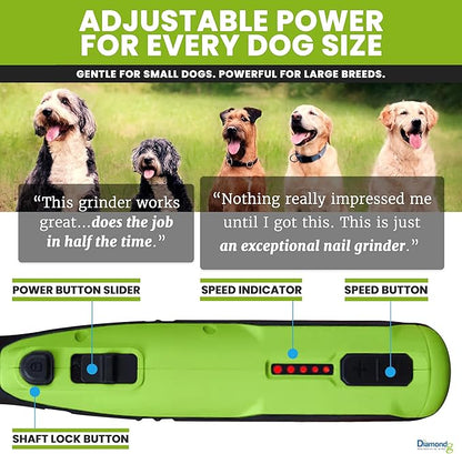 Diamondg Cordless Dog Nail Grinder with Quiet Sound & LED Tip for Large & Small Dogs, 4hrs. Runtime - Electric Dog Nail Trimmer, Heavy Duty Rotary Tool Alternative to Toenail Clippers & Filers
