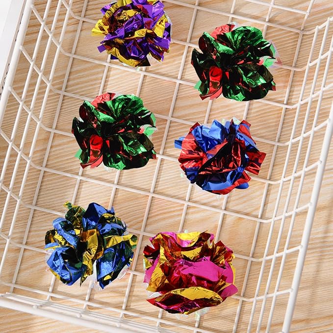Andiker 20PCS Cat Crinkle Balls, 2.16 Inches Cat Balls with Polyester Film Thick Crinkle Paper Sturdy Interactive Cat Toys for Indoor Cats Reducing Boredom and Keep Fit for Cats and Kitten (Colorful)