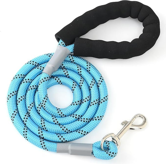 Mile High Life Reflective Dog Leash, with Comfortable Padded Handle, Blue Nylon Rope Leash with Steel Tips, Heavy Duty 4 Feet Pet Leashes (Blue,48 Inches)
