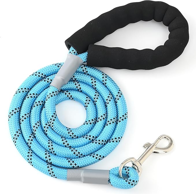 Mile High Life Reflective Dog Leash, with Comfortable Padded Handle, Blue Nylon Rope Leash with Steel Tips, Heavy Duty 4 Feet Pet Leashes (Blue,60 Inches)