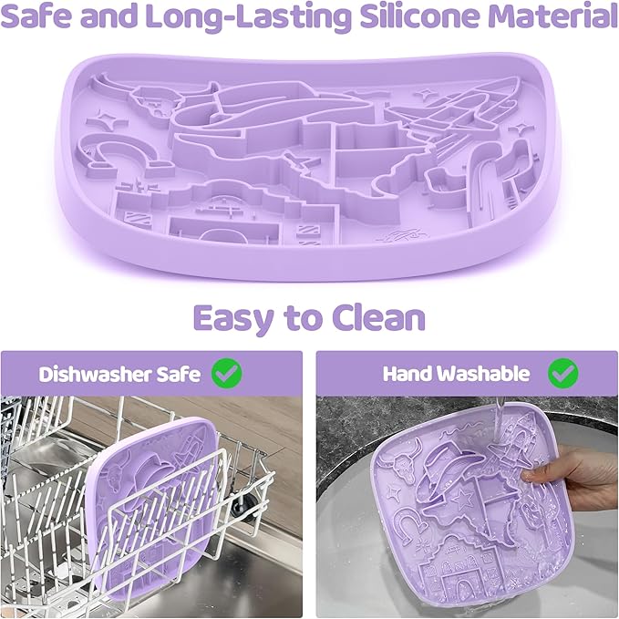 Puzzle Feeder Snuffle Mat and Lick Mat for Dogs,Texas Textured Slow Feeder, 0.75 Inch Thin Silicone Mat Holds 3 Cups, Dishwasher and Microwave Safe, Purple