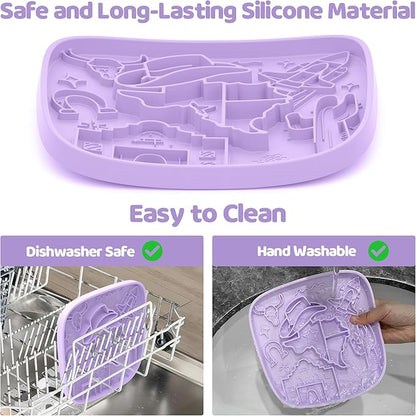 Puzzle Feeder Snuffle Mat and Lick Mat for Dogs,Texas Textured Slow Feeder, 0.75 Inch Thin Silicone Mat Holds 3 Cups, Dishwasher and Microwave Safe, Purple
